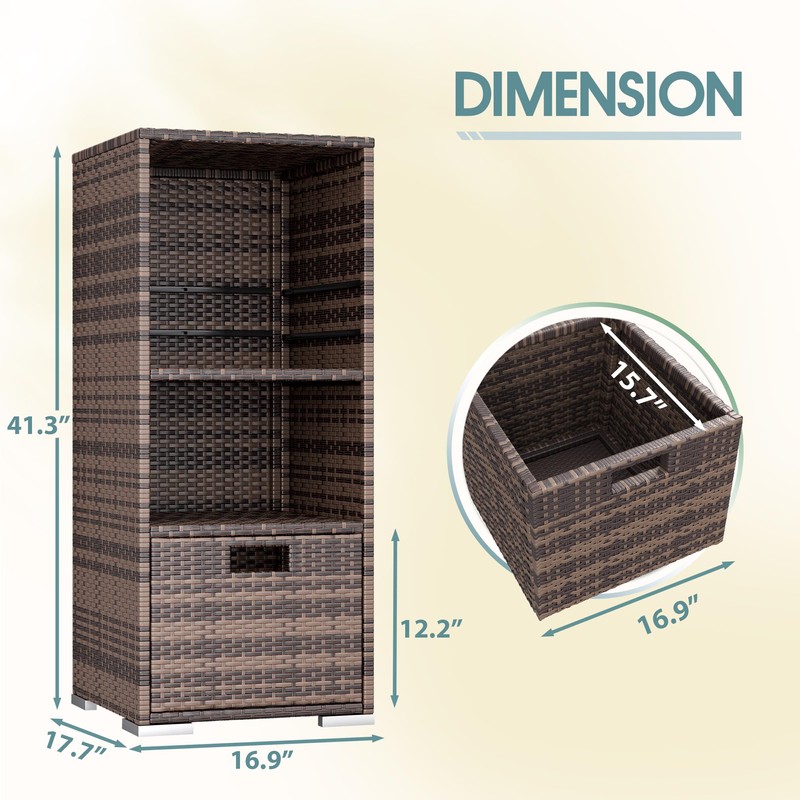 Devoko Outdoor Pool Towel Rack Patio Waterproof Rattan Wicker Storage
