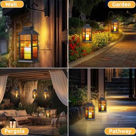 Cozymeow Solar Lights for Outdoor Hanging Pack of 2 Solar Lanterns for Outdoors, IP44 Waterproof Solar Lantern, Garden Decoration with Flickering Effect, Vintage Solar Lantern for Patio, Lawn, Garden