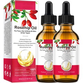 Aceite De Rosa Mosqueta Para El Rostro, Aceite De Rosa Mosqueta Orgánico 100% Puro Prensado En Frío Para El Cuidado Antiedad, Nutritivo Del Cabello, Rostro Y Piel (60 Ml (Paquete De 2))
