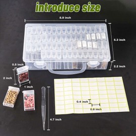 Caja Compartimentos Plastico, Caja de Almacenamiento de Semillas, 64 Compartimentos Transparente Organizador Extraíble, Caja de Almacenamiento con Pegatinas y Pinzas