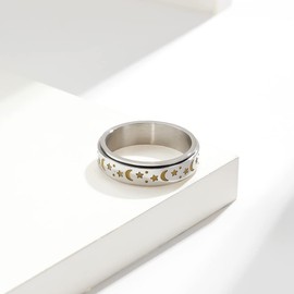 OIDIMS Stainless Steel Spinner Rings Moon and Star Fidget Stress Relieving Anxiety Rotate Freely Engagement Wedding Promise Band Luminous Glow in The Dark Jewelry Gift for Women Men (10)