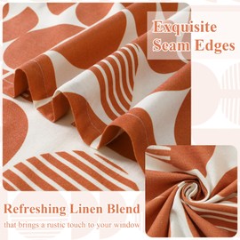 Roxooze Mid Century Modern Curtains for Living Room, Burnt Orange Curtains for Bedroom, Drapes 84 Inch Length 2 Panels Set Linen Grommet Curtains, Geometric Circle Printed Curtains for Dining Room