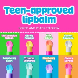 BeYoutiful Skincare Natural Lip Balm Set of 8 for Teens, with Shea Butter & Vitamin E, 8 Fruity Flavors In a Gift Box, Gifts for Kids Girls, Tweens and Teens