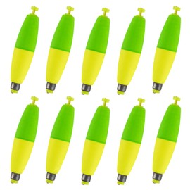 Alwonder Weighted Bobbers for Fishing 10PCS, Cigar Fishing Bobbers EVA Foam Weighted Snap-on Floats, Fishing Corks Floaters Buoys for Crappie Bass Panfish Bluegills Trout S Yellow&Green