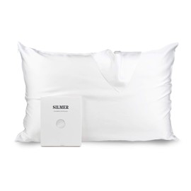 SILMER 100% Natural Highest 6A-Grade Mulberry Silk Pillowcase for Hair and Skin, Both Sides 22 Momme 600 Thread Count Silk Pillow Cover Hidden Zipper，Soft and Smooth，1Pc(White, King 20"×36")