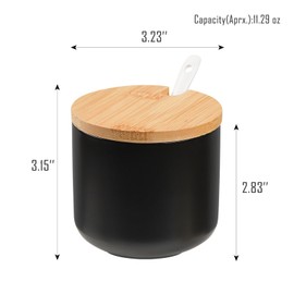 VanEnjoy Black Sugar Bowl with Lid 10oz Ceramic Sugar Bowl Salt Cellar with Lid and Spoon Salt Jar for Seasoning Sugar Container with Spoon