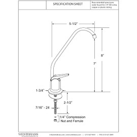 Westbrass A2031-NL-12 8" Touch-Flo Style Pure Cold Water Dispenser Faucet, 1-Pack, Oil Rubbed Bronze