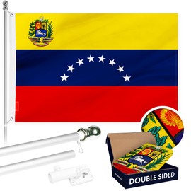 Flag Pole 6Ft Silver & Venezuela Venezuelan Flag 3x5FT Double Sided Embroidered By G128