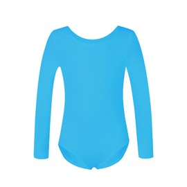 Girls Long Sleeve Team Basic Leotards For Kids, Cerulean, 4-6 Años