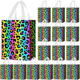Locmeo 12 Pcs Cheetah Print Party Decorations Leopard Reusable Non-Woven Bags Neon Cheetah Party Bags with Handle for Animals Print Theme Favor Decor (Leopard)