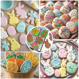 9 Pcs Easter Cookie Cutters Set, 3D Bunny Egg Shape Cookie Cutter with Plunger Stamps, Cookie Stamps for Easter Biscuit Snacks Baking Easters Party Favors and Supplies
