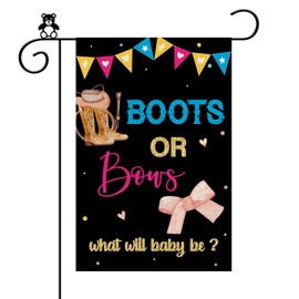 Maicaiffe Boots or Bows Garden Flag Double Sided, Gender Reveal, Boy or Girl Yard Lawn Sign, He or She House Door Sign, Baby Shower Party Outdoor Garden Decorations Burlap, 12x18 Inch