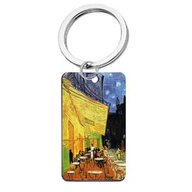 Rectangle Vincent Van Gogh classic Artistic Painting Keychain Abstract Art Trendy Charm Jewelry Impressionist Painting Keyring for Women Men - Night Cafe