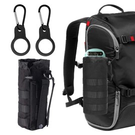 Haxisii Water Bottle Holder For Backpack, Molle Water Bottle Pouch 1000D Nylon MOLLE System Mesh Bottom Design with Adjustable Drawstring for Hiking Travel Camping Running (Black)