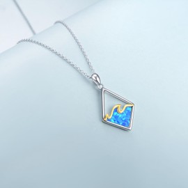 JERWLI Sterling Silver Ocean Wave Necklace Moonstone Blue Opal Wave Pendant Ocean Jewellery Beach Gifts for Women Girls, Sterling Silver