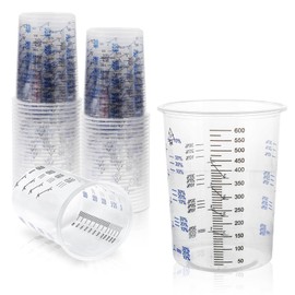 Paint Mixing Cups, Pack of 50, 600 ml Measuring Cups with Scale, Colour Mixing Cup, Epoxy Resin Mixing Cup for Liquids, Paint, Pigment, Varnishes, Cooking, 13 x 10 cm, Transparent