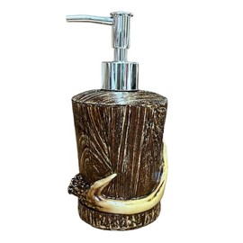 De Leon Collections Refillable Countertop Pump Bottle Soap Dispenser, 6.75 Inch Polyresin, Antler on Aged Wood