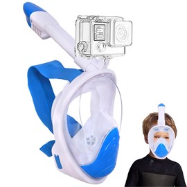 Wsobue Diving Mask for Children, Full Mask, Snorkel Mask, 180° Field of View Compatible with Sports Cameras, Easy Breathing, Dry Snorkel Set for Children Aged 5-14 (Sky Blue, XS for Children)