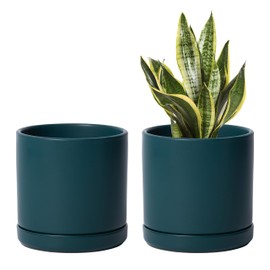 D'vine Dev Set of 2 Plants Pots, 6 Inch Ceramic Planter Pot for Plants with Drainage Hole and Saucer, Teal, 94-V-C-9
