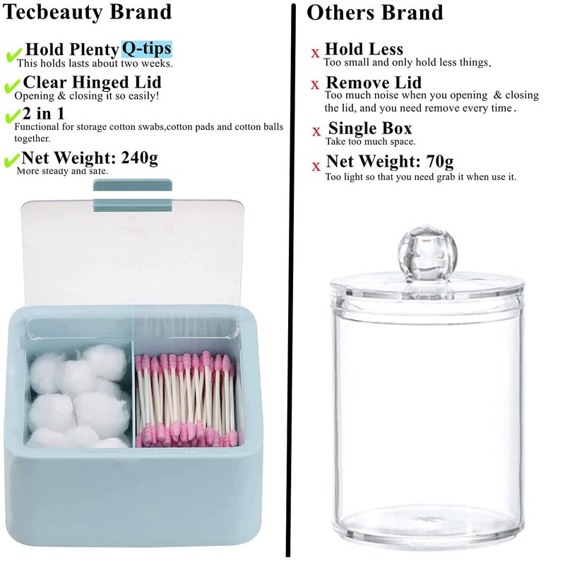 Tecbeauty Large Qtips Holder - 2 Grids Cotton Swabs Dispenser