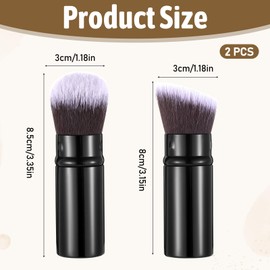 2PCS Retractable Makeup Brush, Travel Kabuki Powder Makeup Brush, Foundation Face Blush Brushes for Blending Liquid, Blush, Bronzer, Buffing, Sunscreen and Flawless Cosmetics (Flat-Tip + Angled-Tip)