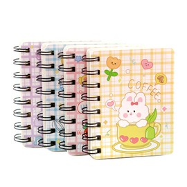 4 Pack Kawaii Rabbit A7 Spiral Notebooks - Cute Cartoon Mini Memo Pads, 80 Sheets/160 Pages Blank Pages for Kids, Study Notes, Drawing & Writing, Perfect as Party Favors, Gifts & Rewards (B)