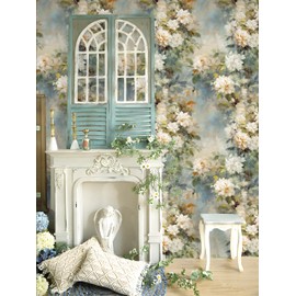 HAOKHOME Peel and Stick Floral Wallpaper Beige/Blue/Green Flower Bouquet Wall Paper Removable for Bedroom Contact Paper 17.3in x 9.8ft