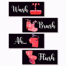 FENCORDAR 4 Pcs Red Bathroom Decor Funny Red And Black Bathroom Decor Wooden Modern Funny Glitter for Home Toilet Decoration(10x4")