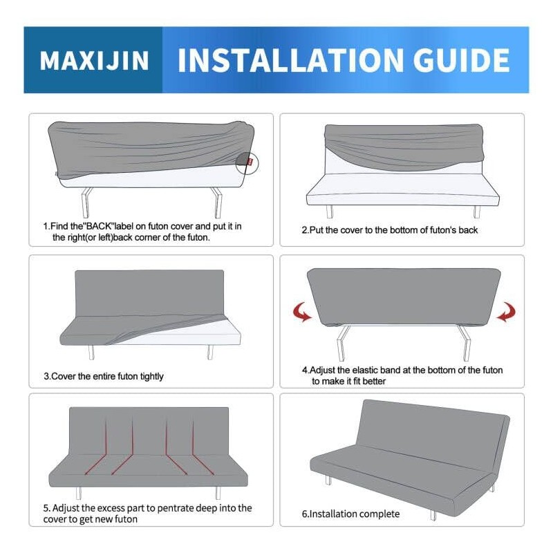 MAXIJIN Waterproof Futon Cover Full Size Washable Armless Sofa Bed