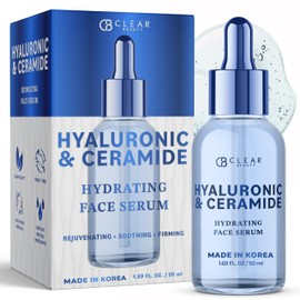 Clear Beauty Hyaluronic & Ceramide Facial Serum - Dermatologist Tested, Anti-Aging, Korean Skin Care, Deep Hydration, Plumping & Smoothing - Vegan, Clean Beauty, Cruelty-Free, Non-GMO - 1.69 FL. Oz