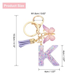 sourcing map Initial Letter Keychains, Resin Cute Butterfly Tassel Pendant Accessory for Women, Alphabet Key Ring for Purse Handbags Backpack, Purple-K