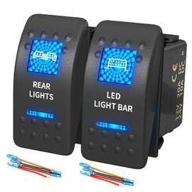 DaierTek LED Light Bar Rocker Switch and Rear Lights Rocker Switch Blue 12V/24V 20A/10A 5 Pin Marine with Wires for Auto Car Polaris Ranger Can-am RZR Boat