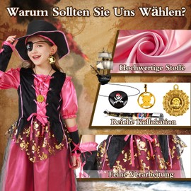 Joellfuner Pirate Costume Girls, Pirate Dress Girls, Pirate Costume Girls with Telescopic Compass, Fancy Dress Costumes Children Girls Pirate for Carnival Cosplay Party Dress Up (S)
