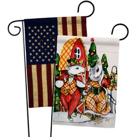 Holiday Mouses Garden Flags Pack Wintertime Christmas Santa Marry Xmas Present Reindeer Season Snow USA Vintage Applique Small Decorative Gift Yard House Banner Made In 13 X 18.5