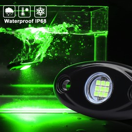 POVTOR - Luces LED de roca, 2 cápsulas, luces verdes todoterreno, impermeables, IP68, kit de luz subterránea, compatible con camiones, camionetas, coches, ATV, UTV, SUV, motocicleta, barco
