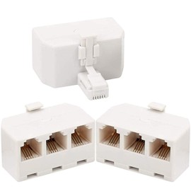 Telephone Splitters,RJ11 6P4C Duplex Wall Jack Adapter Dual Phone Line Splitter Wall Jack Plug 1 to 2 Modular Converter Adapter for Office Home ADSL DSL Fax Model Cordless Phone (Three Way-3 Pack)