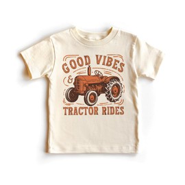 Tractor Rides Toddler Shirt - Retro Vintage Orange Farm Tractor Tee - Farmer Life Children's Tee - Boho Natural Kids Shirts