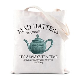 FOTAP Mad Hatters Merch Alice Tea Party Tote Bag, Tea Time Gift, Alice in W Inspired Tote Bag, Magic Kingdom, Gift for Alice Fan, White