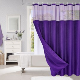 MitoVilla Purple Waffle Shower Curtain Set with Snap-in Liner, Lavender Heavy Duty Fabric Shower Curtain for Modern Neutral Hotel Spa Bathroom Decor, Mesh Top Window Design, 72×72