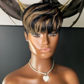 Yviann Pixie Cut Wig Human Hair Short Pixie Wigs for Black Women Human Hair Glueless Full Machine Made Wig Glueless Wear and Go Natural Color F1B30