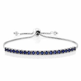 Gem Stone King - Pulsera de tenis de plata de ley 925 con zafiro azul difuso para mujer (2.50 quilates, piedra natal de piedras preciosas, totalmente ajustable hasta 9 pulgadas), 22,86cm, Metal, Zafiro
