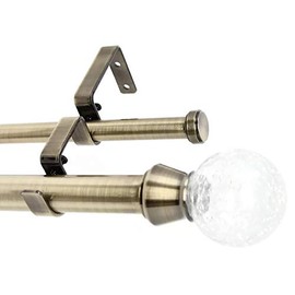 Urbanest Crackle Glass Manhattan 1" 5/8" Double Drapery Curtain Window Rod Set - 28" to 48", Antique Brass