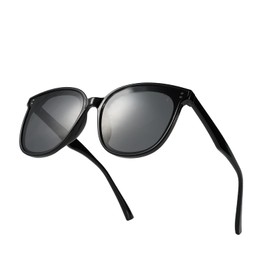 TIJN Polarized Sunglasses for Womens Mens,Trendy Oversized UV Protection Sun Glasses,Vintage Style Dark Shades(Black,Grey)