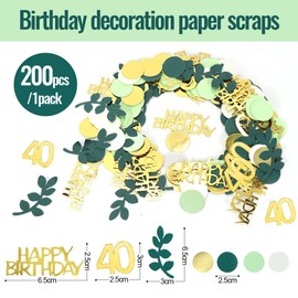 Bluelves Confetti 40th Birthday Decoration, Pack of 200 Table Decoration Birthday Woman Men, 40th Birthday Decoration, 40s Confetti Birthday Green, Streamers Gold, Happy Birthday Decoration, 40 Years