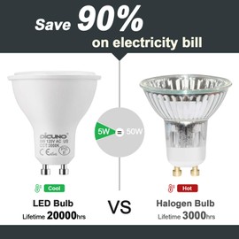 DiCUNO GU10 LED Bulbs 5W Warm White, 3000K, 500lm, 45 Degree Beam Angle, Spotlight, 50W Halogen Bulbs Equivalent, Non-dimmable MR16 LED Light Bulbs, 6-Pack