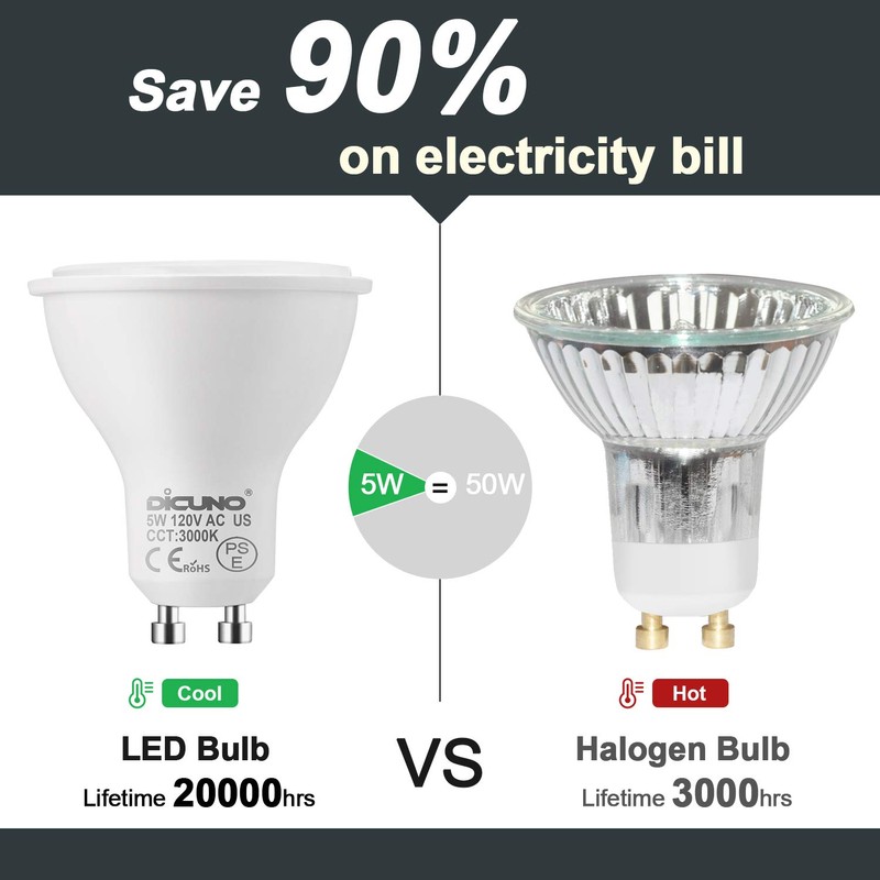 DiCUNO GU10 LED Bulbs 5W Warm White, 3000K, 500lm, 45