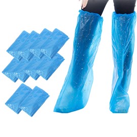 PUOKOTUL 10 Pairs of Rain Protection Shoes, Disposable Waterproof Overshoes, Shoe Covers, Thickened, Reusable Shoes for Rain, Muddy Roads (70 x 35 cm, Blue)
