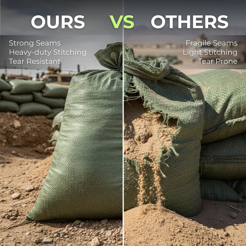 Empty Sandbags Military Green with Ties (Bundle of 10) 14"