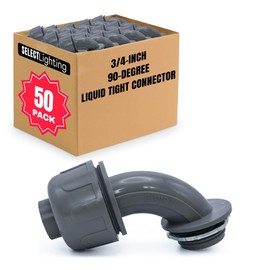 SELECT 50 Pack Lighting PVC Liquid Tight Connector, 3/4” 90-Degree Conduit Connectors, Non-Metallic Conduit Fittings, Safe and Rust Resistant