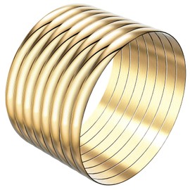 Linkidea 8-Piece Gold-Tone Stainless Steel Bangle Set for Women, Size L, 70mm/2.76 in Inner Diameter, 6mm Wide Fixed Round Stackable Bracelets